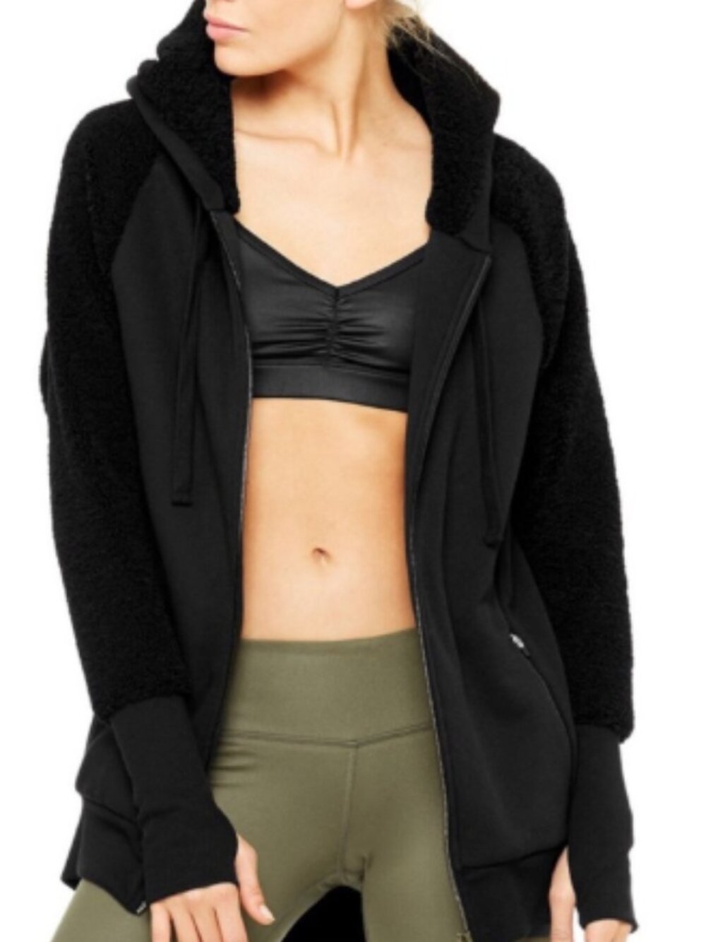 Alo Yoga Enhance Sherpa Lined Hooded Jacket Black S